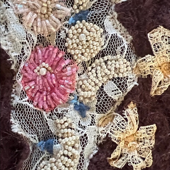 Free People Cottagecore Brown Cardigan with Floral beading and lace Embroidery - Picture 12 of 13